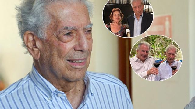 Mario Vargas Llosa y dos instantáneas de la celebración de su cumpleaños, en un fotomontaje de 'El Español'.