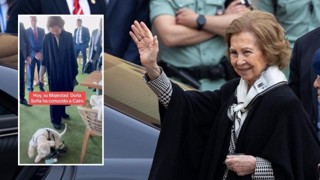 La reina Emérita, en un montaje de Magas.