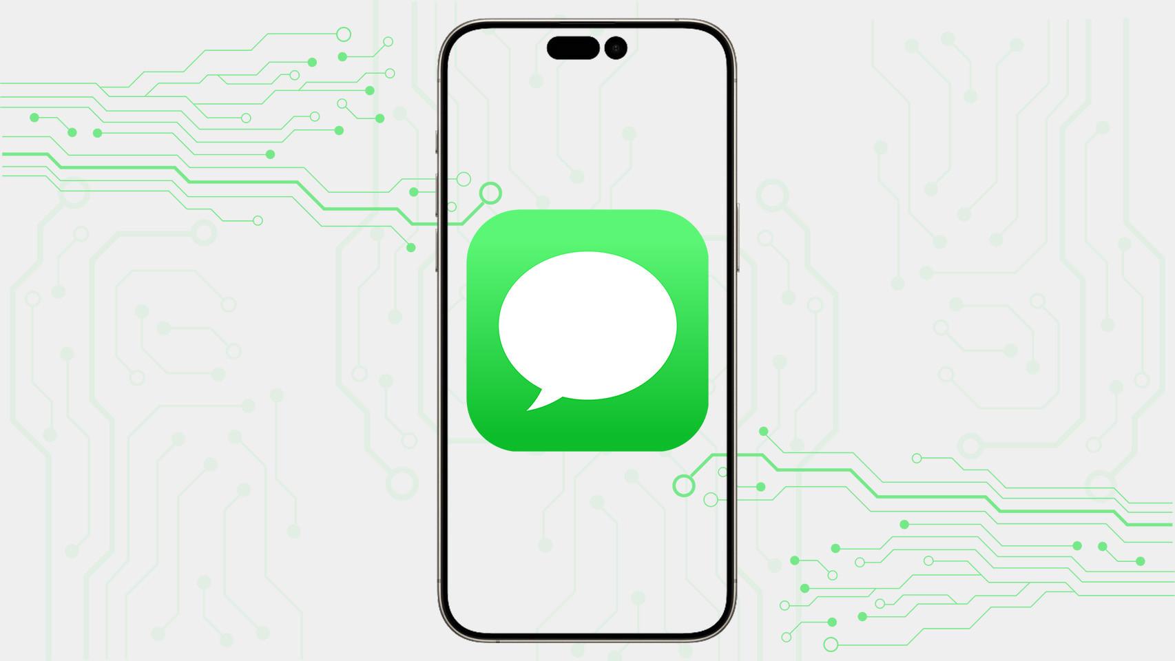 Fotomontaje con un iPhone y el icono de iMessage.