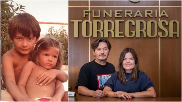 Alberto y Laura Caballero, de niños (i.), y en la actualidad (d.).