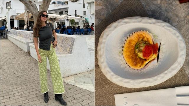 A la izquierda, María Pombo en Almería. A la derecha, una elaboración del restaurante donde ha comido.