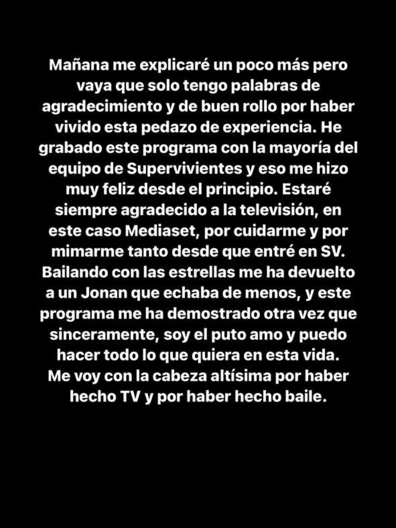 Pantallazo de la historia de Jonan Wiergo en Instagram.