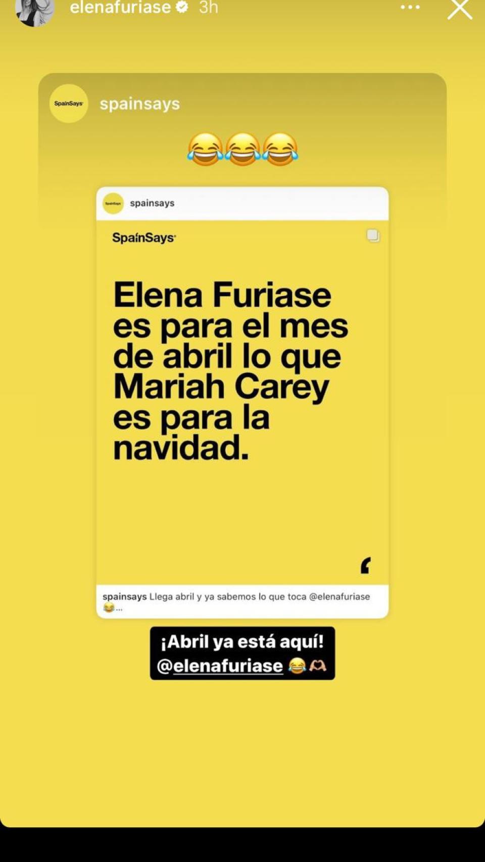 Pantallazo de la historia de Elena Furiase en Instagram.