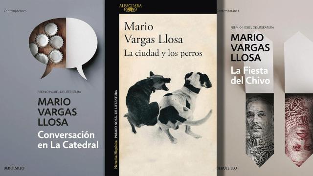 Portadas de las novelas 'Conversación en La Catedral', 'La ciudad y los perros' y 'La fiesta del chivo' en sus ediciones modernas