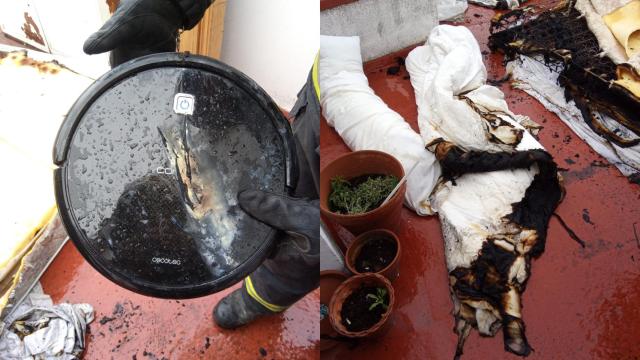 Un robot aspiradora quemado