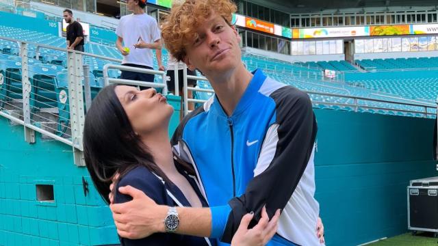 Jannik Sinner y Laura Pausini, en el Master 1.000 de Miami