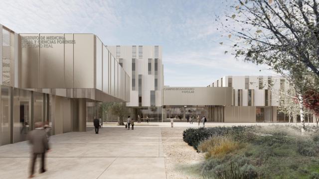 Proyección por ordenador de los exteriores del futuro Campus Biosanitario de Ciudad Real.