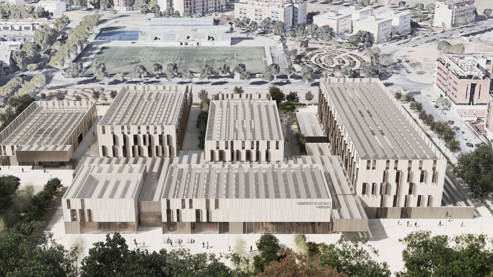 Proyecciones por ordenador del Campus Biosanitario de Ciudad Real.
