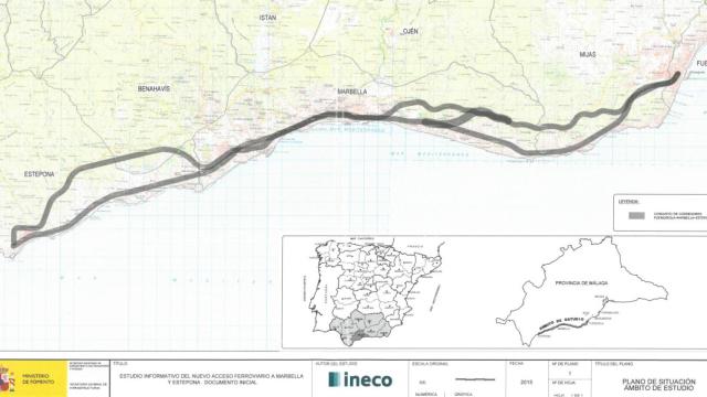 Mapa con las alternativas de trazado del tren a Marbella elaborado por Ineco.