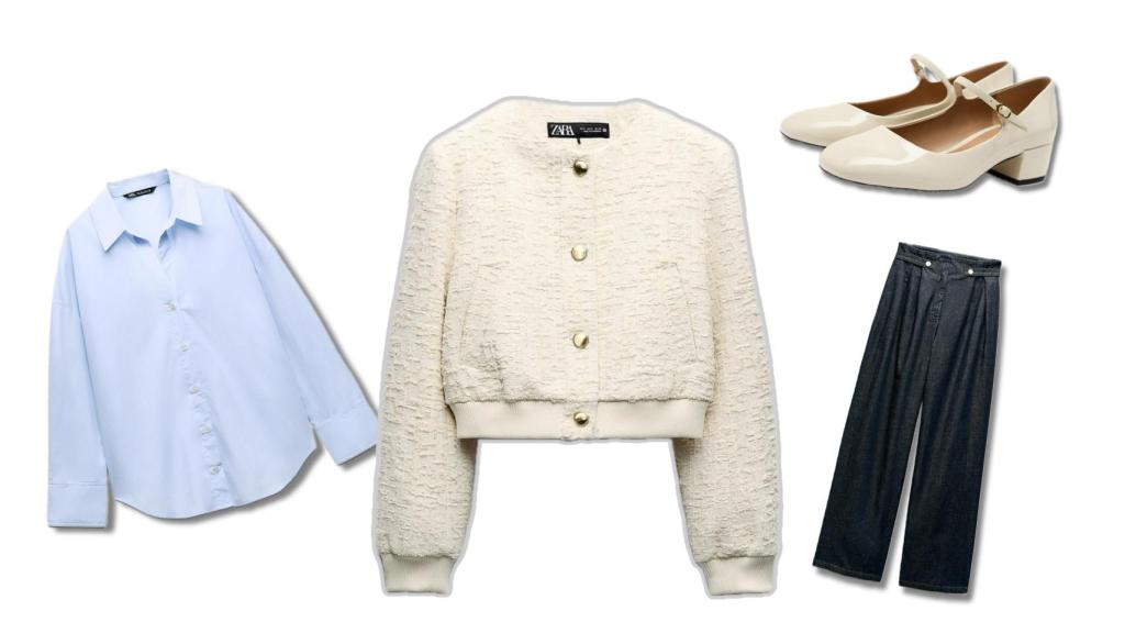 Chaqueta bomber estructura, total look de Zara.