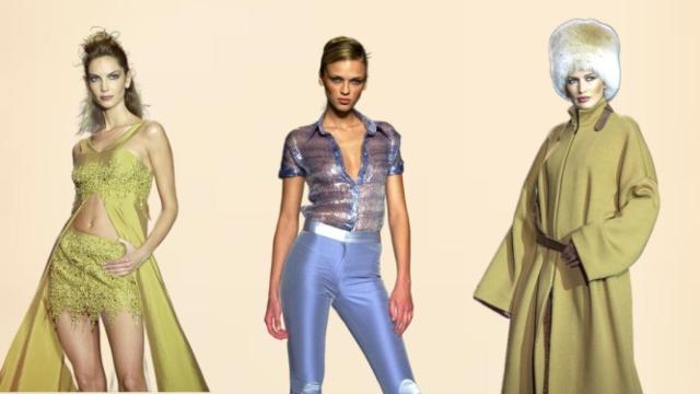 Eugenia Silva, Nieves Álvarez y una modelo, en el desfile primavera-verano 2001 de Pedro del Hierro