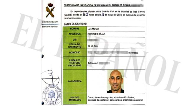 Ficha de Luis Rubiales en un informe de la Unidad Central Operativa (UCO) de la Guardia Civil.