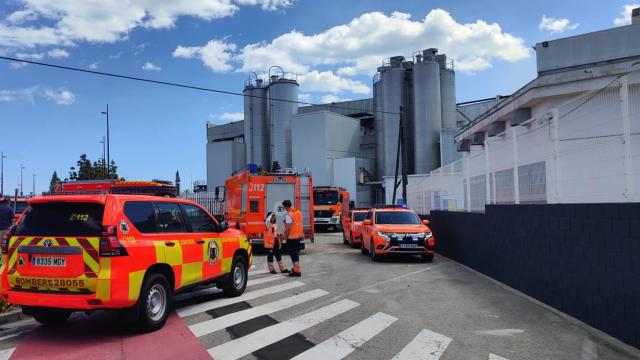 Bomberos del Consorcio en la planta de Vicky Foods de Gandía donde se ha declarado un incendio. Consorcio Provincial de Bomberos