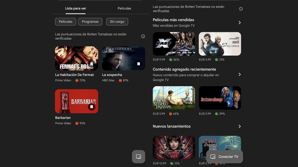 Listas de Google TV