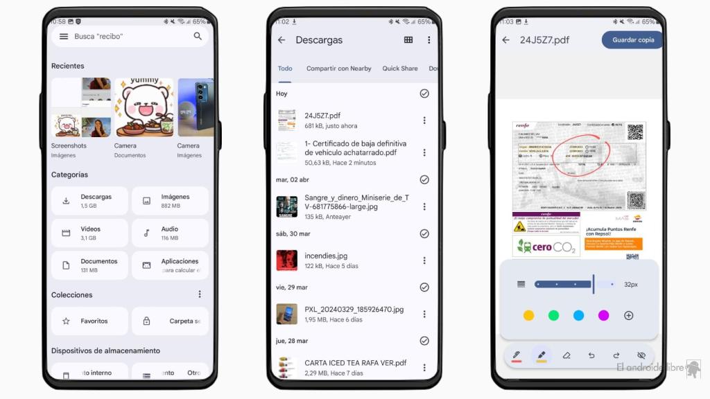 Interfaz de la app Files de Google