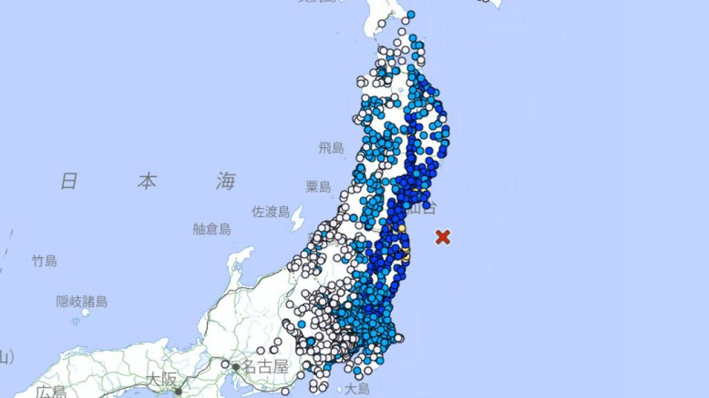 El epicentro del terremoto de este jueves se ha registrado en la costa de Fukushima.