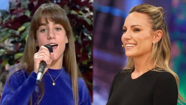 Edurne, en una actuación a los 11 años, y en la actualidad.