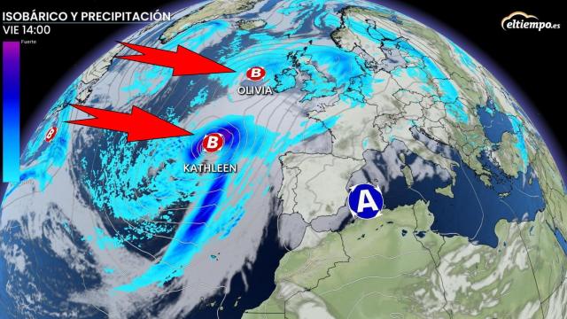 Las borrascas Kathleen y Olivia acercándose a España. ElTiempo.es