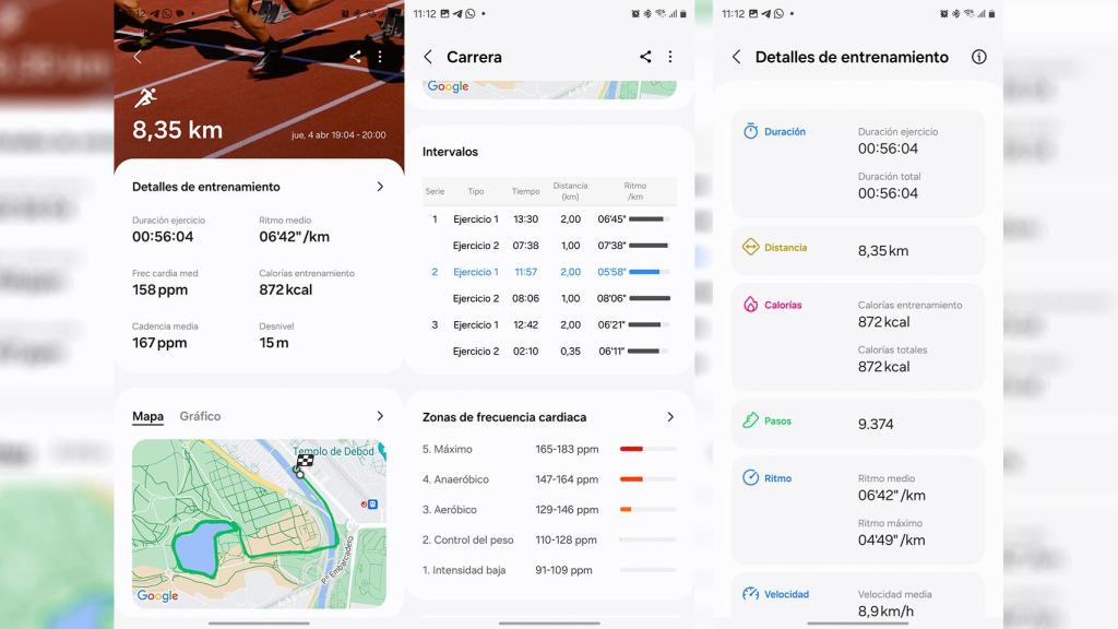 Samsung Health muestra una gran variedad de datos del ejercicio físico