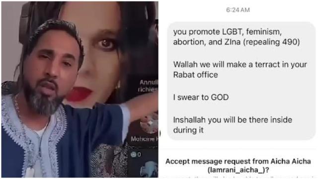 Un 'tiktoker' marroquí amenaza con decapitar a homosexuales (izda) y mensajes de odio a un periódico rabatí (dcha).