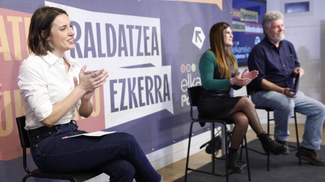 Irene Montero en un mitin de apertura de campaña en Bilbao