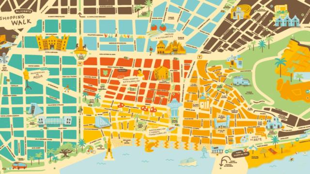 El mapa de Alicante dividido por zonas para los cruceristas.