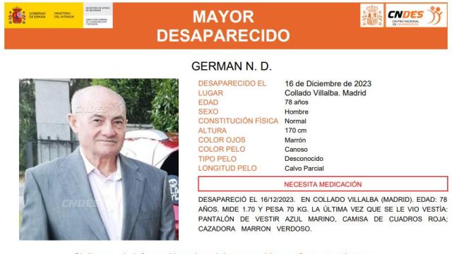 El cartel de la persona desaparecida publicado por el Centro Nacional de Desaparecidos.