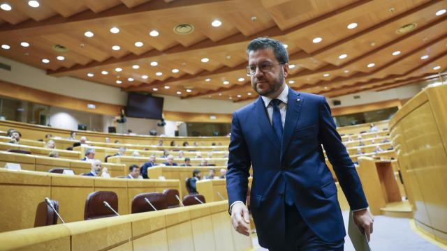El presidente de la Generalitat, Pere Aragonès, tras su intervención en la sesión de la Comisión General de Comunidades Autónomas celebrada este lunes en el Senado.