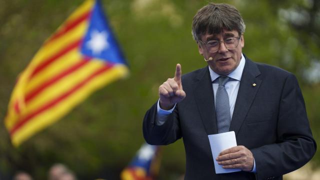 El candidato de Junts y expresidente de la Generalitat, Carles Puigdemont, en la presentación de su lista, en Elna (Francia).