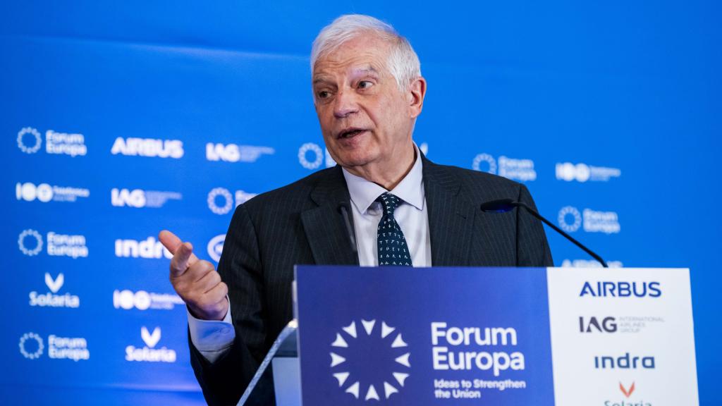 El jefe de la diplomacia europea, Josep Borrell, durante su discurso de este martes en Bruselas