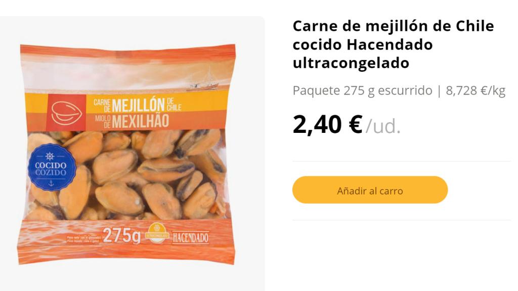Carne de mejillón de Chile cocido Hacendado.