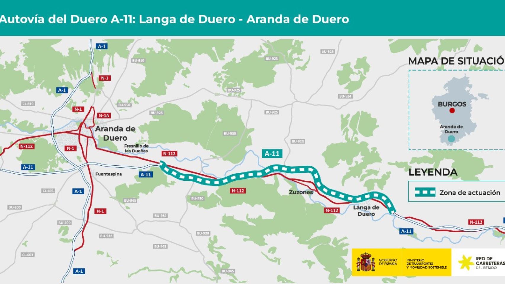 Tramo de la A-11 donde se contemplan las obras
