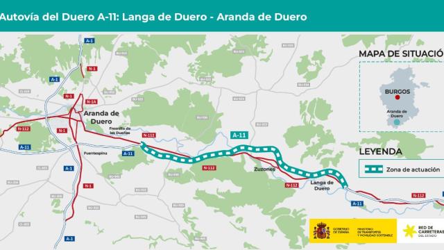 Tramo  de la A-11 donde se contemplan las obras