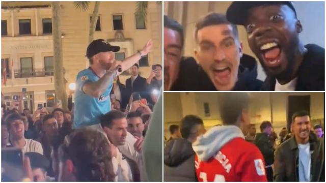 La fiesta improvisada de los jugadores del Athletic por las calles de Bilbao