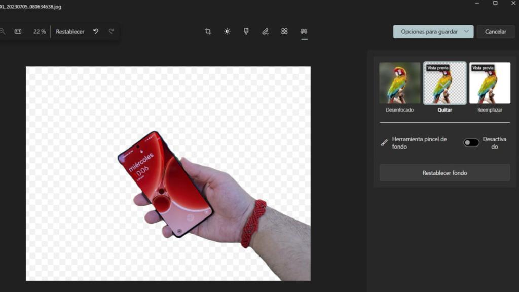 Borrador mágico en la app de Fotos de Windows 11