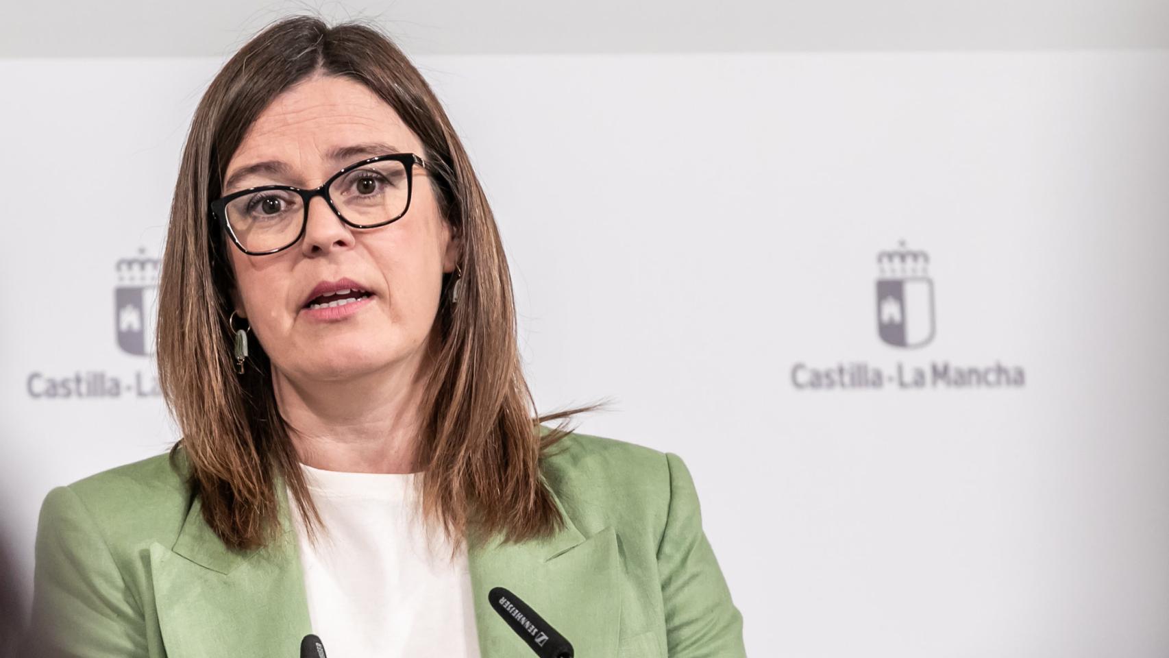 Esther Padilla, consejera portavoz del Gobierno de Castilla-La Mancha, este miércoles en rueda de prensa