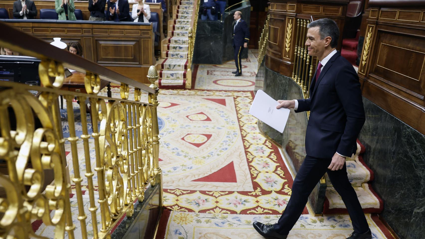 Pedro Sánchez, esta mañana en el Congreso durante su comparecencia.