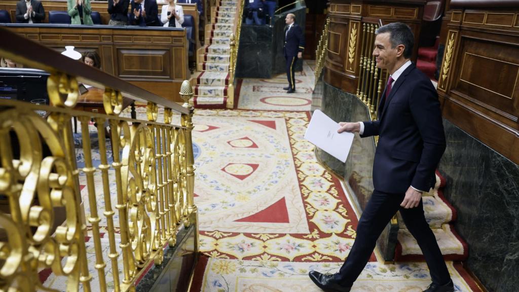 Pedro Sánchez, esta mañana en el Congreso durante su comparecencia.