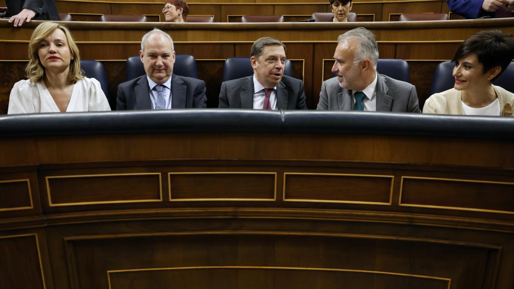 Ángel Víctor Torres (2d), entre Pilar Alegría, Jordi Hereu, Luis Planas e Isabel Rodríguez, este miércoles durante la sesión de control.