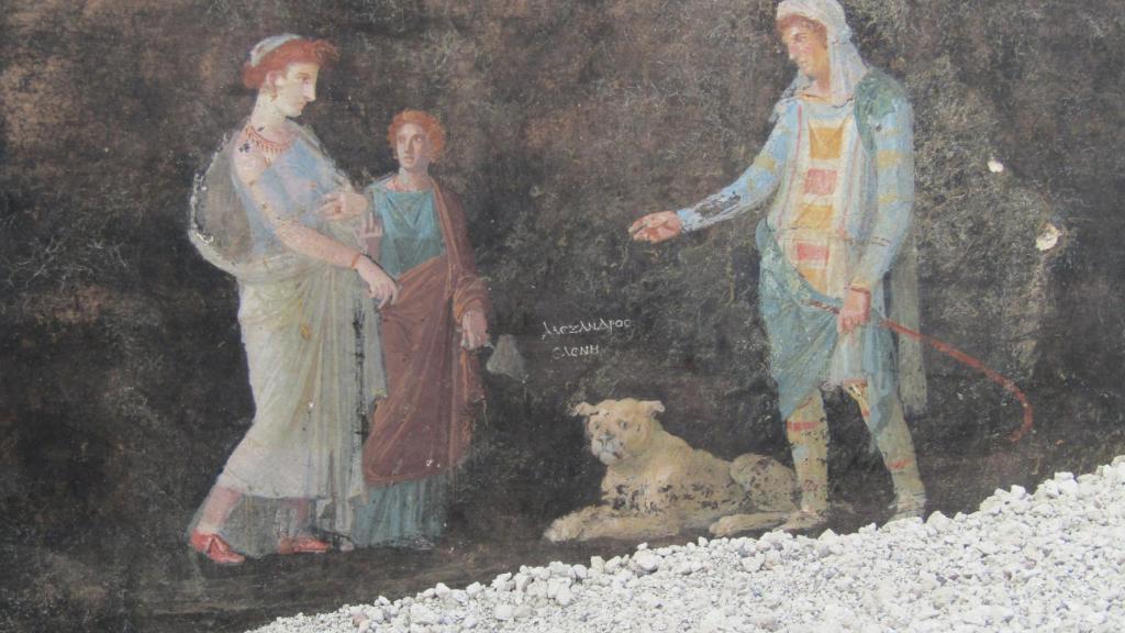 Helena y París representados en uno de los nuevos frescos de Pompeya