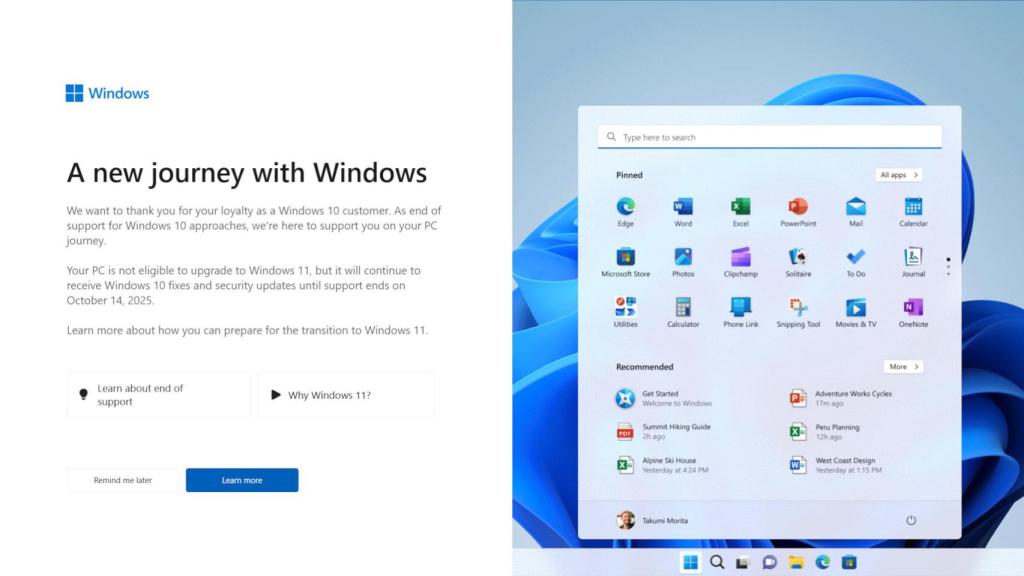 Mensaje de actualización a Windows 11 que los usuarios de Windows 10 están recibiendo