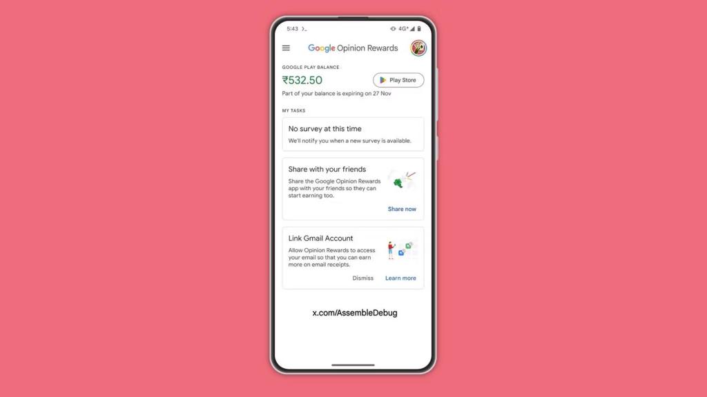Así es el vínculo a Gmail en Google Opinion Rewards