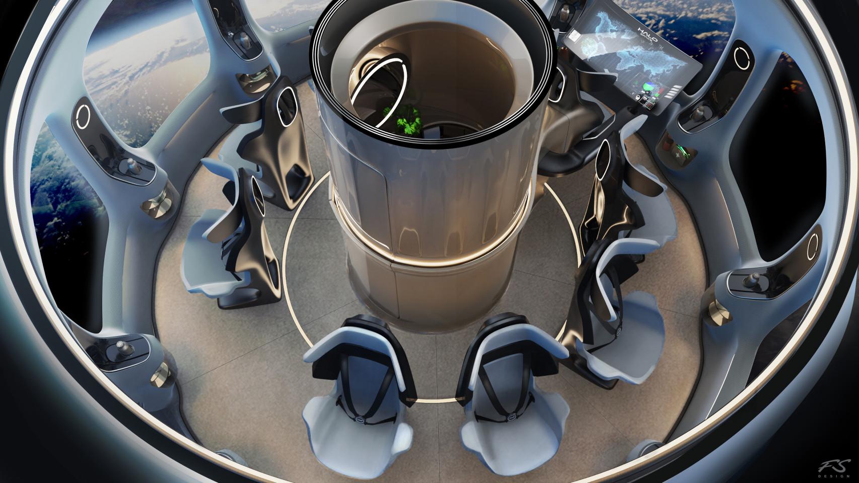 Diseño del interior de la cápsula de turismo espacial de HALO Space.
