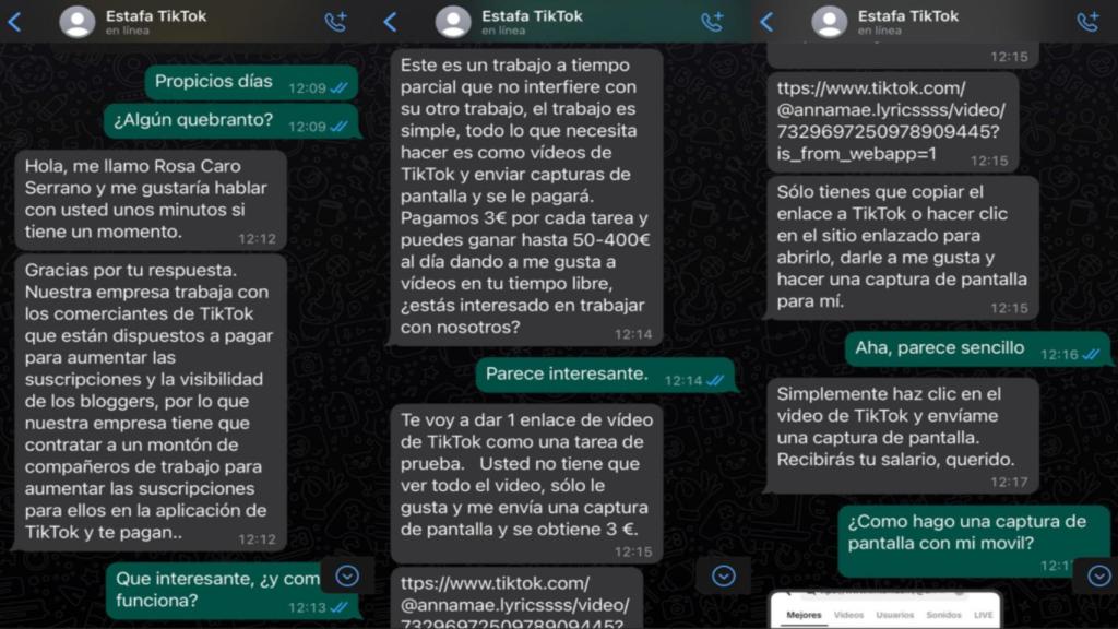 Los mensajes que envían los estafadores.