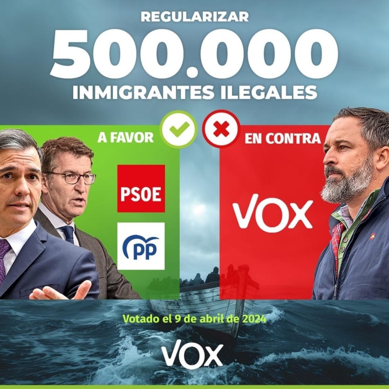 Fotomontaje publicado en el perfil de Instagram de Vox España tras el debate que admitió a trámite la ILP para la regularización de inmigrantes