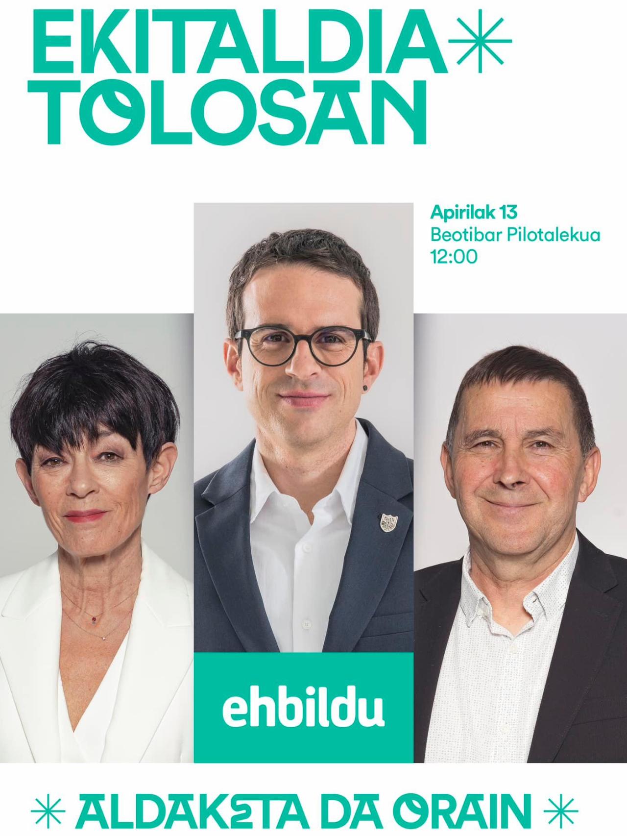 Cartel de Bildu anunciando el mitin en Tolosa este sábado.
