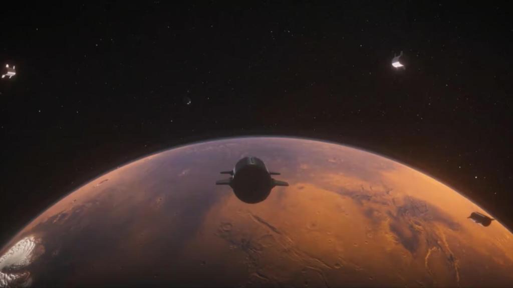 Recreación de Starship llegando a Marte.