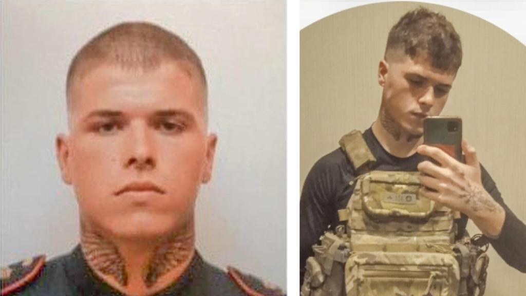 En la imagen izquierda, Sergió Antolín aparece retratado con el uniforme de infante de marina. Se aprecia claramente las alas tatuadas en su cuello. La foto de la derecha es también reciente y muestra el tatuaje de su mano izquierda.