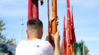 Imagen del desfile de pendones de Castilla y León, Cantabria y Portugal en León, este sábado.