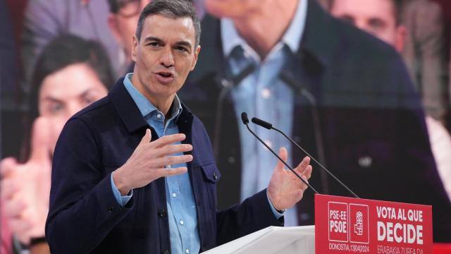 El presidente Pedro Sánchez, este sábado en un mitin del PSOE en San Sebastián.